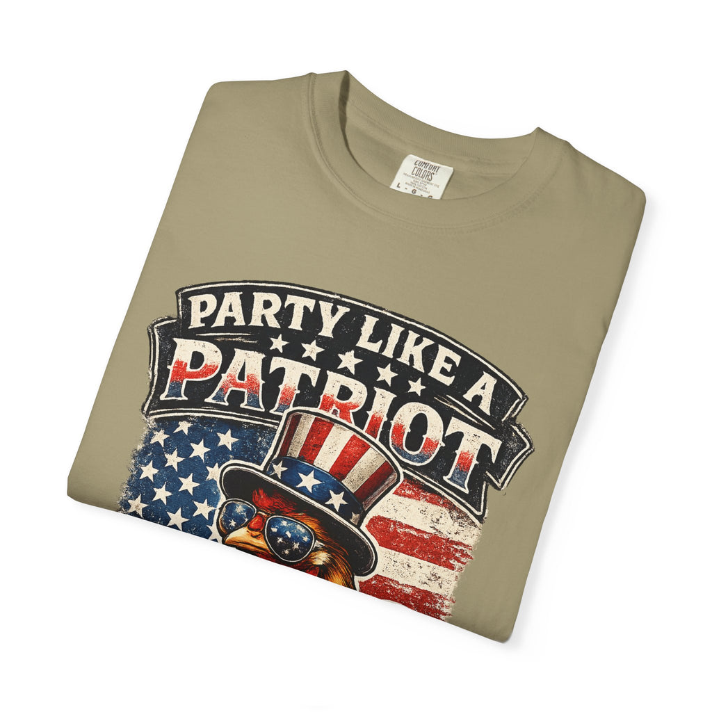 Party Like a Patriot rooster Born to Grill T-Shirt | American BBQ flag