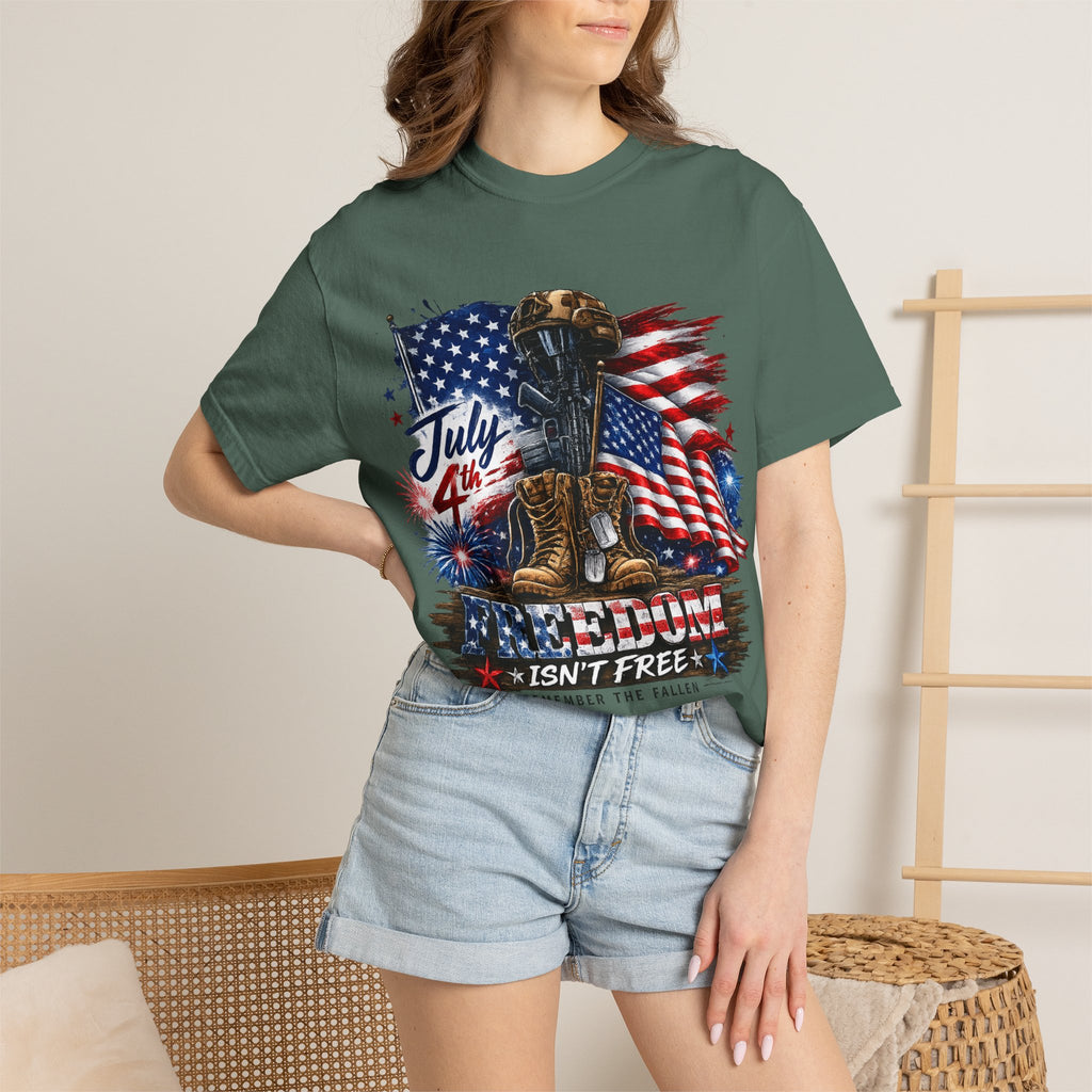 Freedom Isn't Free July 4th Flag Boots T-shirt | Patriotic Memorial Tee