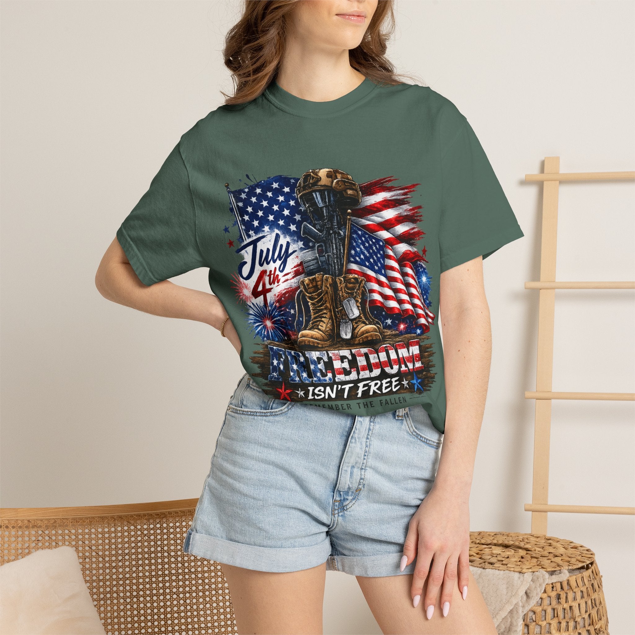 Freedom Isn't Free July 4th Flag Boots T-shirt | Patriotic Memorial Tee
