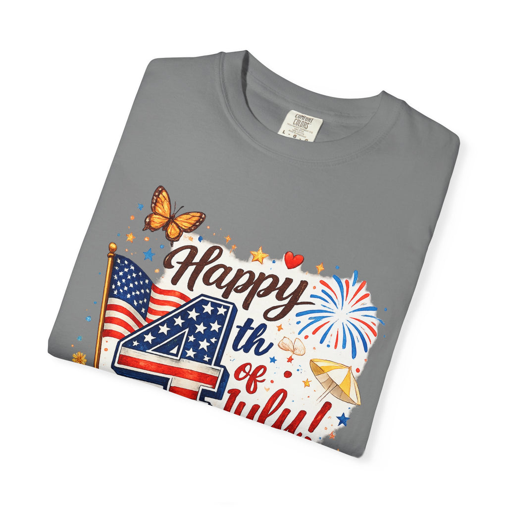 Happy 4th of July BBQ T-Shirt | USA Flag Fireworks Summer