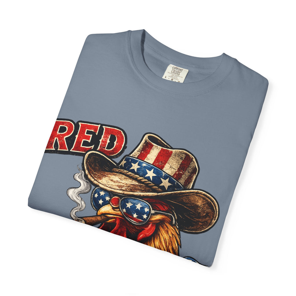 Red & Badass Rooster T-Shirt | Patriotic Cowboy Chicken Graphic