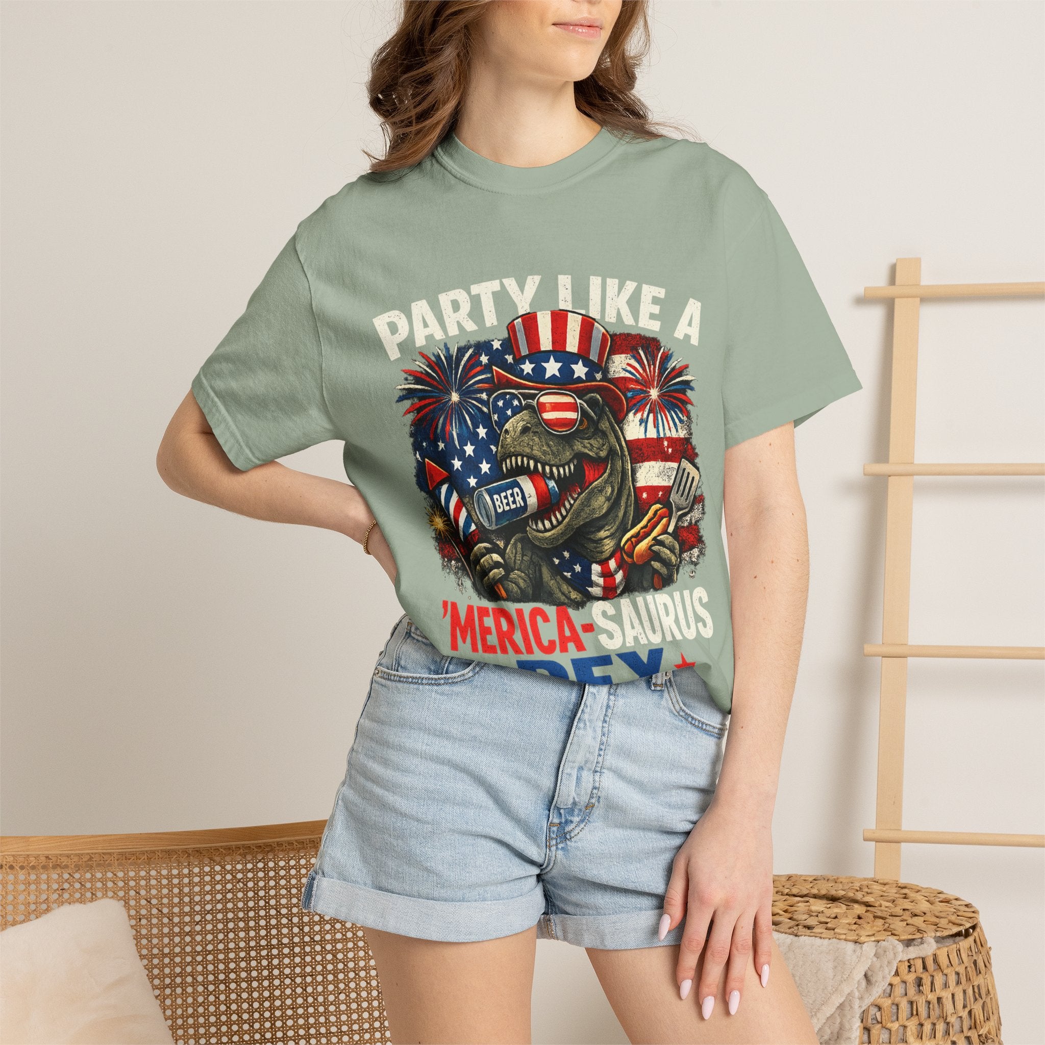 'Merica REX T-Shirt — Patriotic American Flag T-Rex Graphic Tee (Fourth of July)