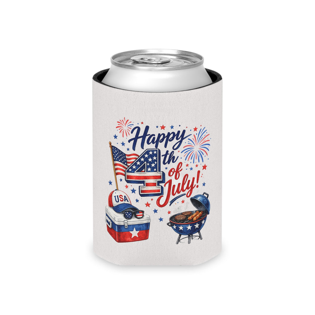 Happy 4th of July Can Cooler | patriotic flag, BBQ, fireworks