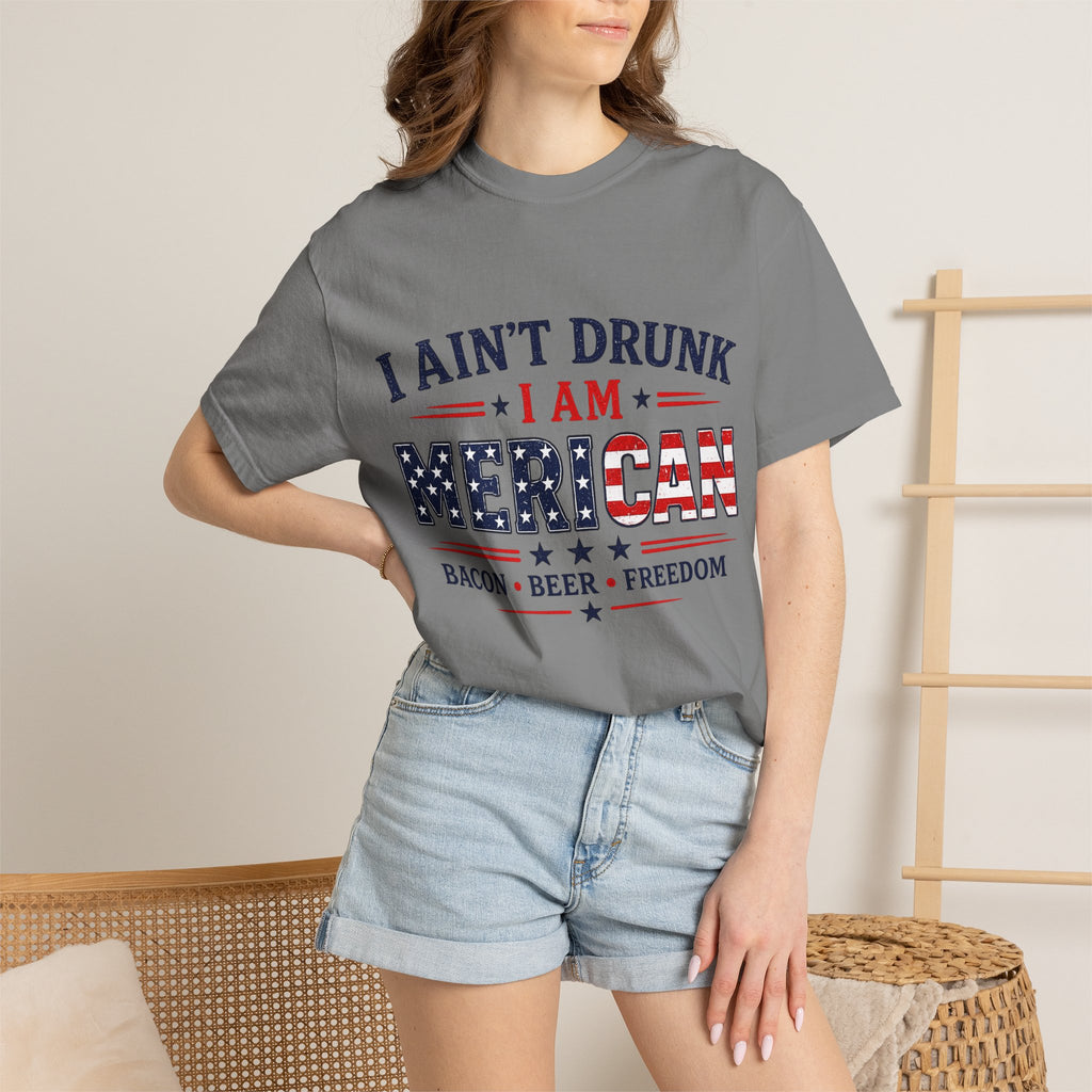 I Ain't Drunk I Am MERICAN T-shirt | American Flag Typography, Bacon Beer Freedom