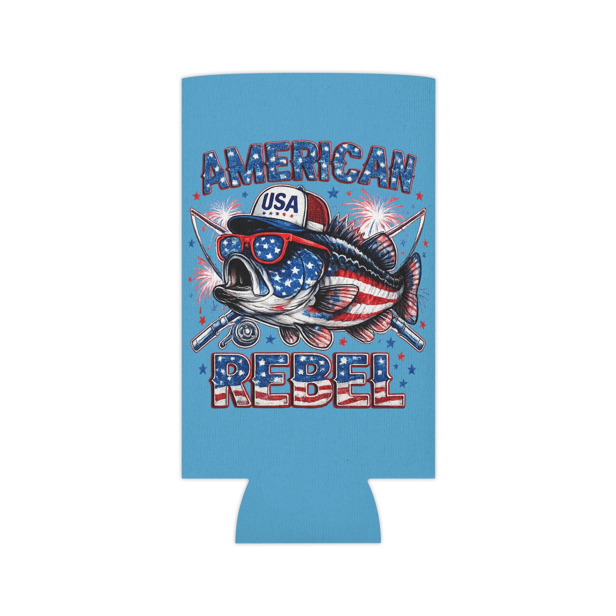 American Rebel Fish Can Cooler | Patriotic USA Fishing Koozie