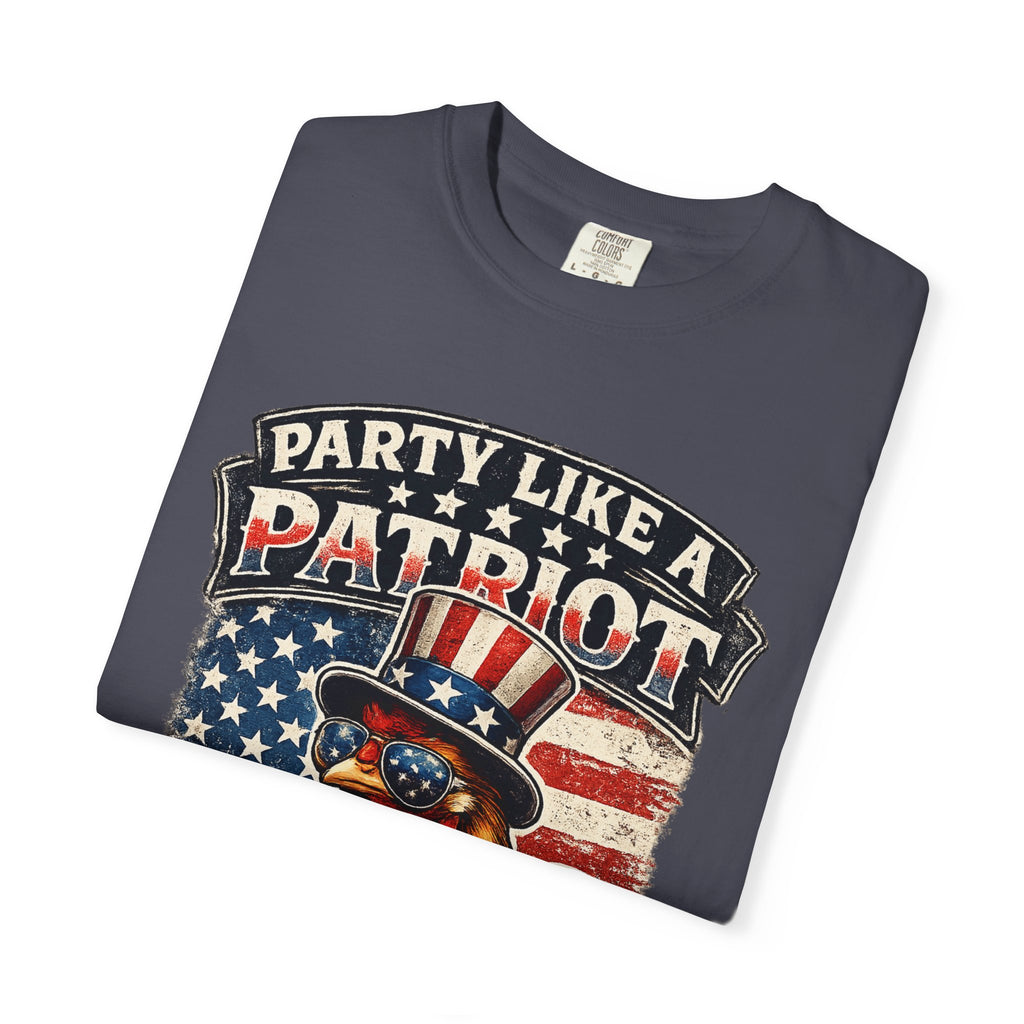 Party Like a Patriot rooster Born to Grill T-Shirt | American BBQ flag