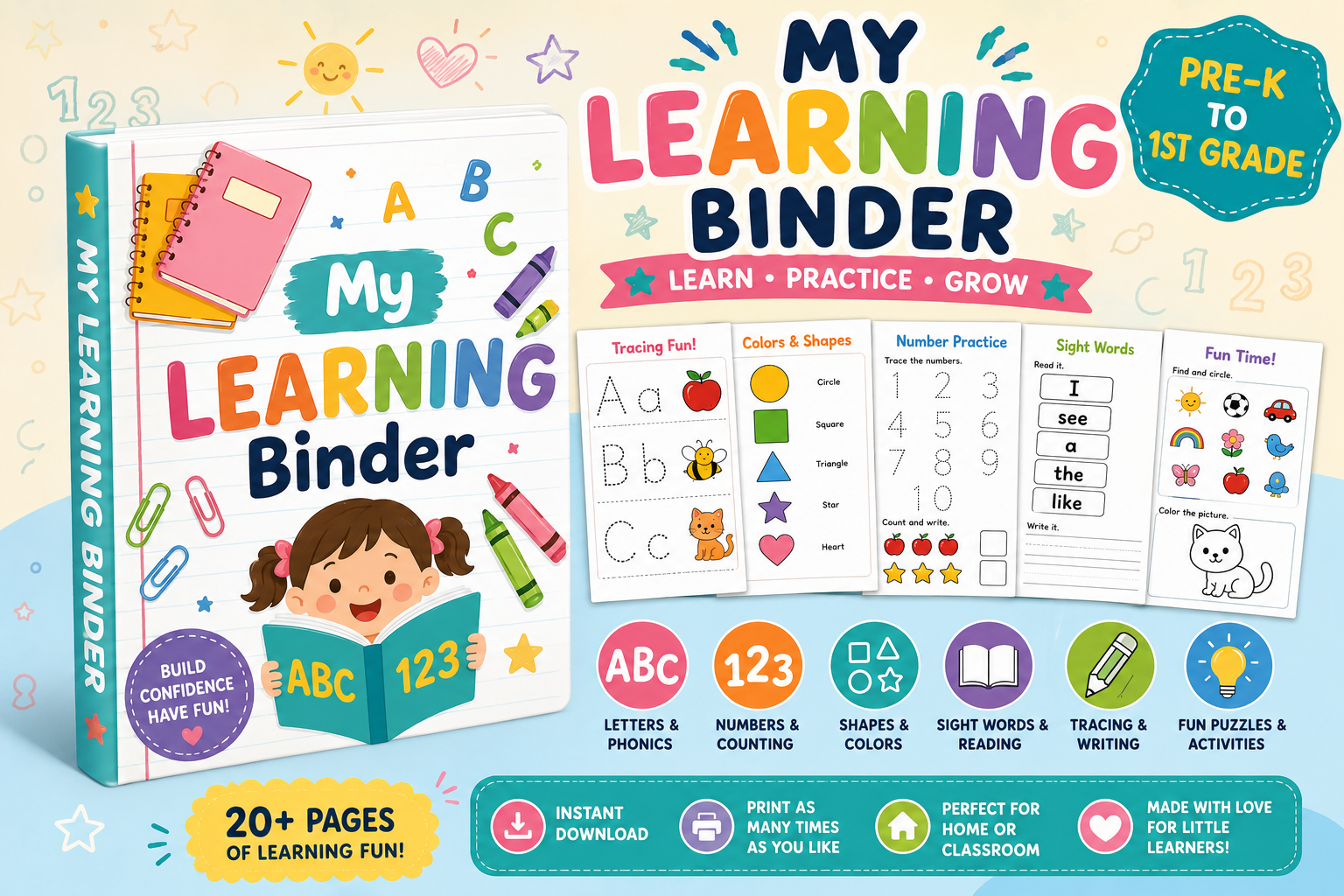 My Learning Binder | Pre-K – 1st Grade | Printable PDF