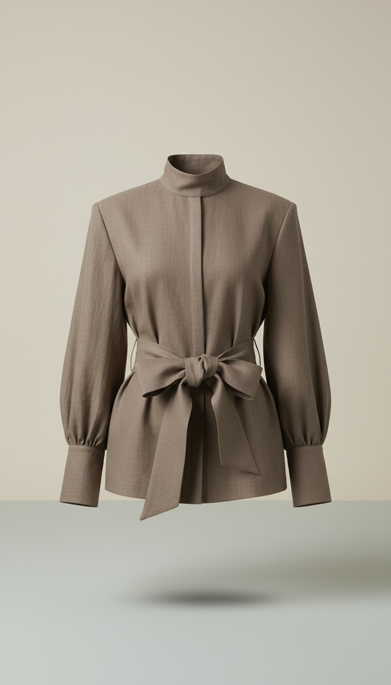 Ash Brown Blouse with Structured Collar
